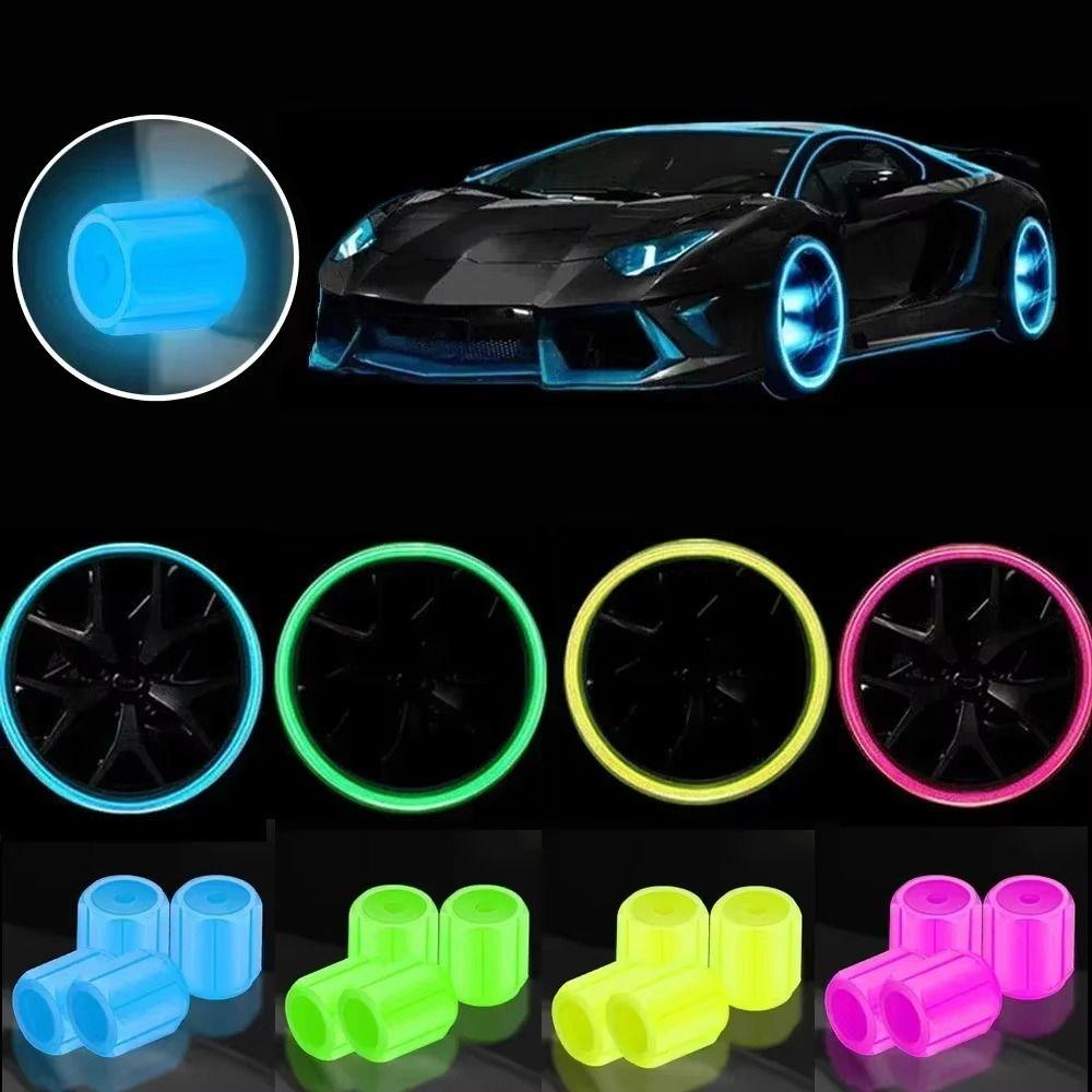 8Pcs Super Bright Luminous Fluorescent Valve Caps Night Glowing Tyre Valve Stem Cover Night