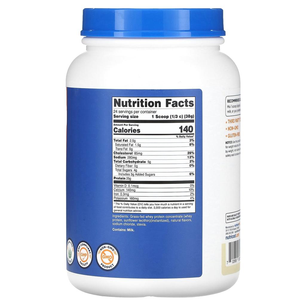 Nutricost, Grass-Fed Whey Protein Concentrate, Vanilla, 2 lb (907 g)