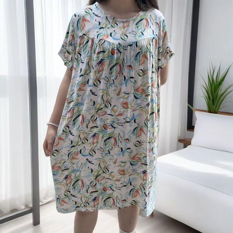 Women's Cotton Silk Mid-Length Nightgown - Summer Pajamas Plus Size Homewear for Middle-Aged and Elderly