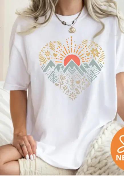 Mountain Heart Shirt Retro Camping Shirt Love Hiking ShirtCute Mountain Shirt