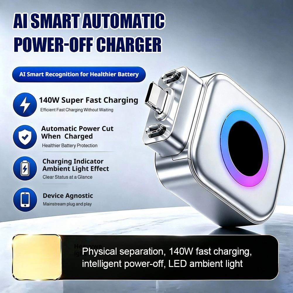140W Type‑C Charging Separator Intelligent Auto Disconnect Full‑Charge Pop‑Off Adapter Overcharge Protection For Laptop Phone 5