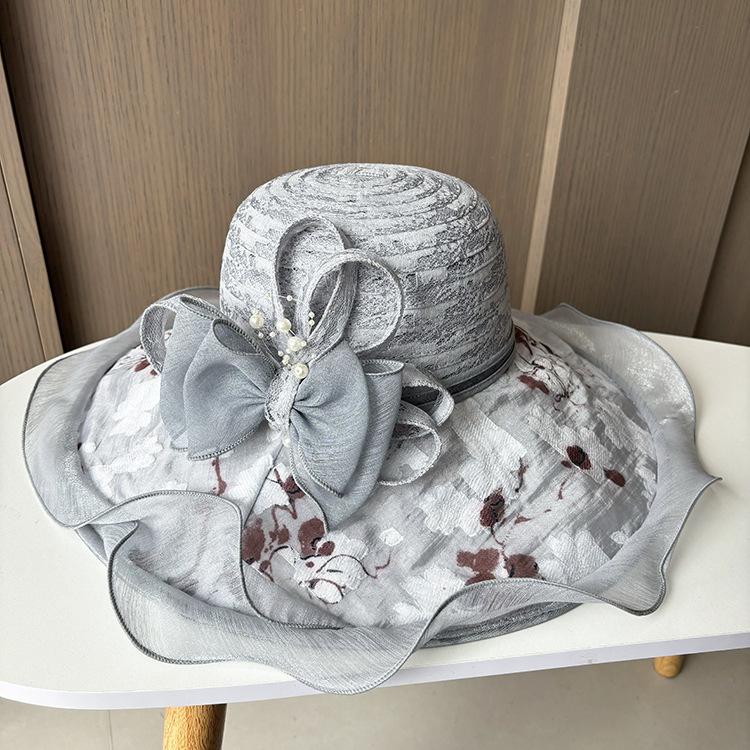 Ladies small fresh three-dimensional flower lace mesh gauze hat summer sun protection bucket hat seaside face protection sun protection beach hat