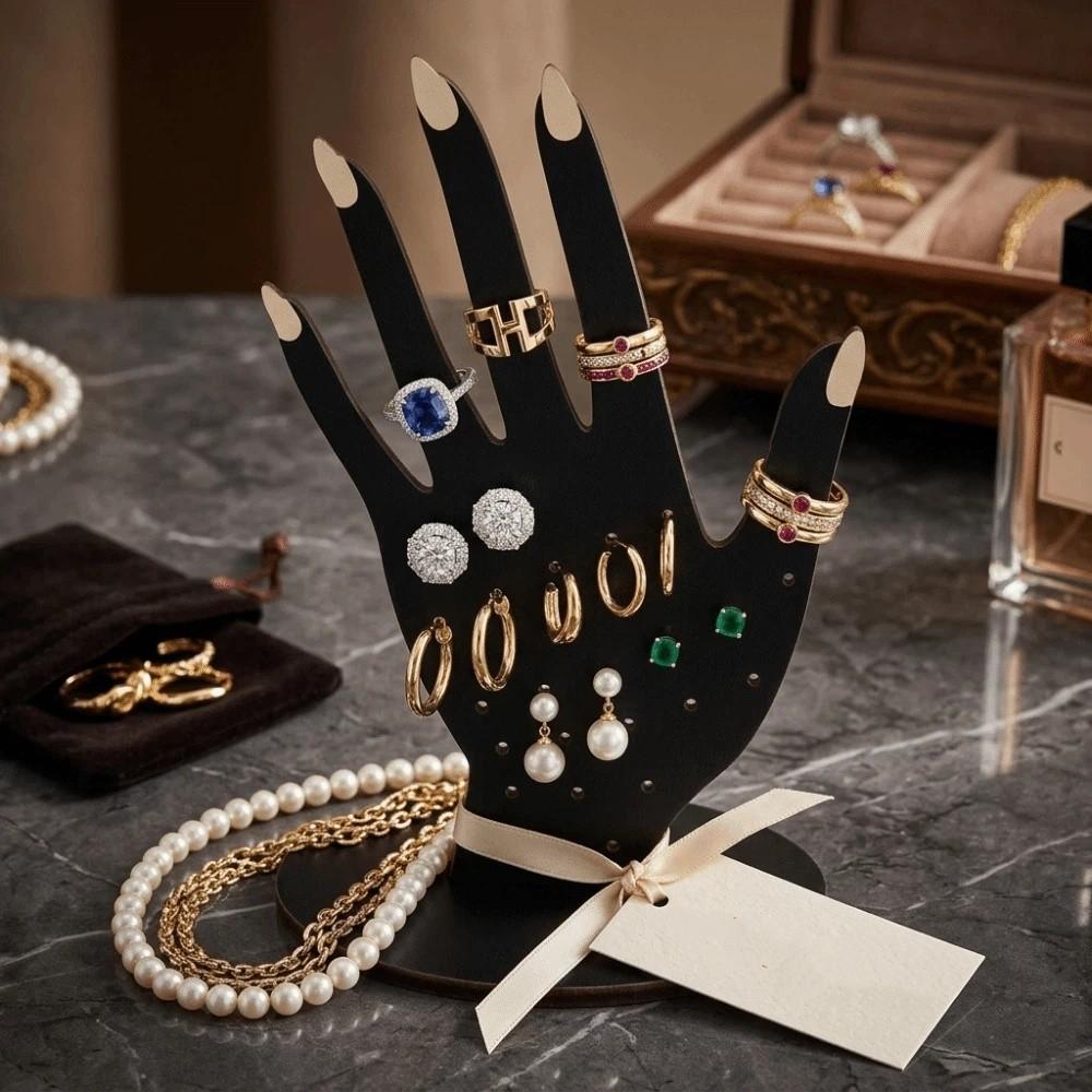 2D Wooden Hand Shaped Ring Display Stand Compact Size Jewelry Storage Holder Ring Holder Dresser