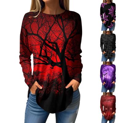 Женская свободная футболка с длинным рукавом с круглым вырезом и принтом, верхний пуловер