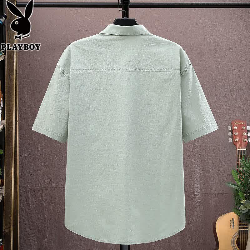 PLAYBOY Men's Washed Pure Cotton Workwear Short Sleeve Shirt