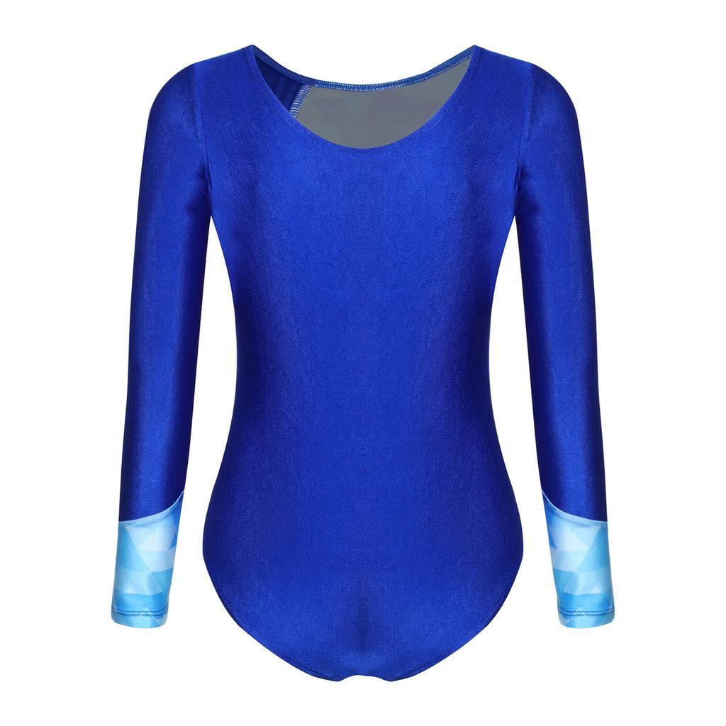 Girls Dance Leotard Long Sleeve Rhinestone Patchwork Jumpsuit for Gymnastics Training Performance
