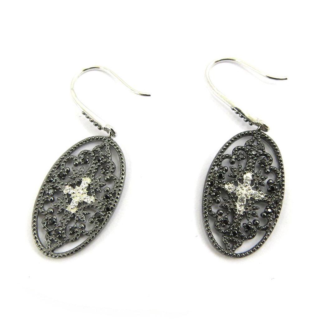Les Trésors De Lily [L3738] - Silver 'Carmen' Black Silver Earrings (rhodium-plated) - 34x12 Mm