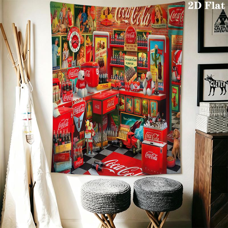 Timeless Elegance Cocacola'S Classic Design Tapestry Wallmounted Fashion Print Wall Covering Decoration Homestay Soft Decoration Tapestry