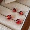 Red Garnet Stud Earrings, Ear Holes, Silver Stud Earrings, Autumn and Winter Ball, Simple and Advanced Sense, New Year's Eve Ball Earrings.