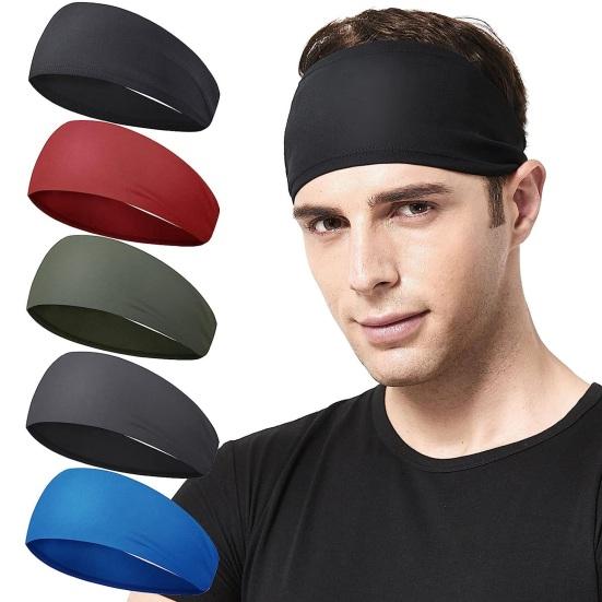 Men Sports Headband Moisture Wicking Wide Workout Headband Quick Drying Solid Color Running Cycling Sweatband Headband