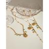 French Retro 18k Gold & Stainless Steel Amazonite Seashell Star Pendant Necklace - Light Luxury Jewelry
