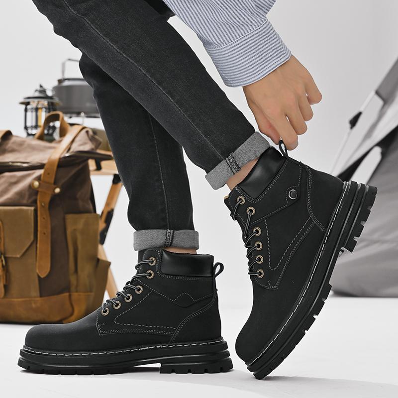 Men High Top Work Boots Lace Up Motorcycle Utility Shoes Thick Tread Outdoor Autumn Winter Travel Everyday Comfort Travel Shoes
