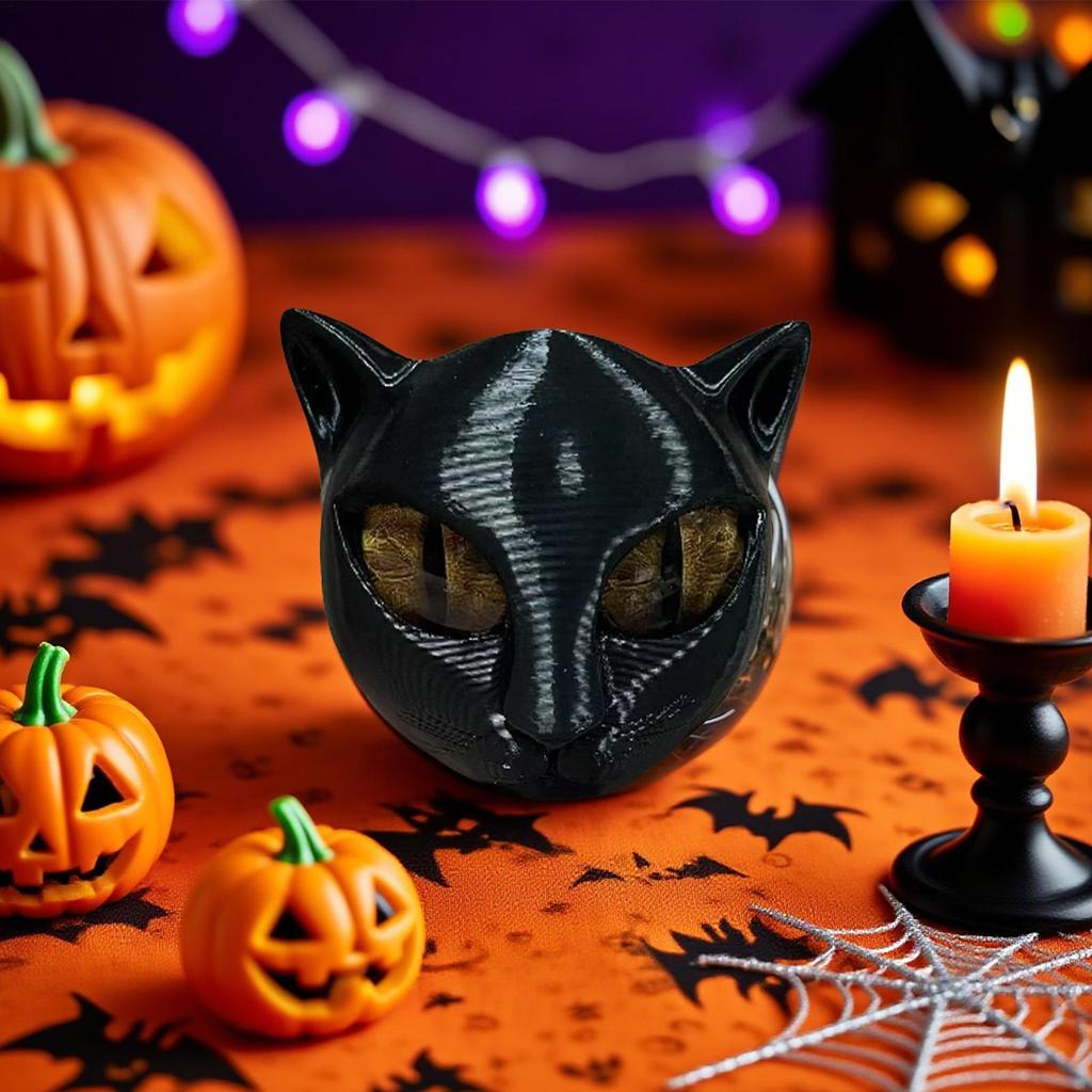 Скульптура головы кошки Декор кошки Художественное изделие с котенком Украшения для стола Сувенир-подарок с кошкой Офис Дом Настольное украшение на Хэллоуин