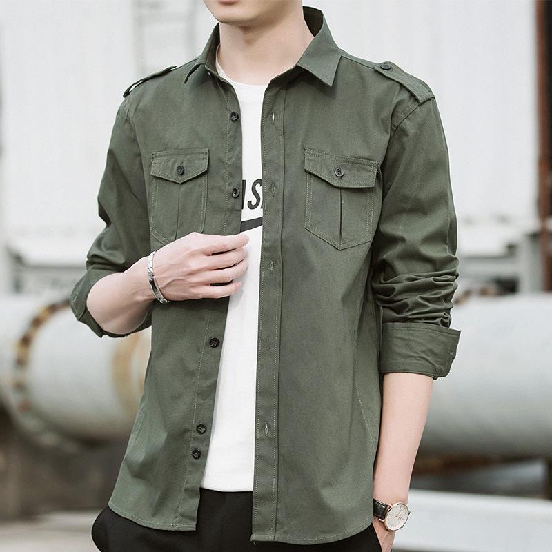 Новая мужская рубашка с длинным рукавом, осенняя, корейская версия, трендовая, красивая рубашка, весна и осень, плотное черное повседневное тонкое пальто для мужчин