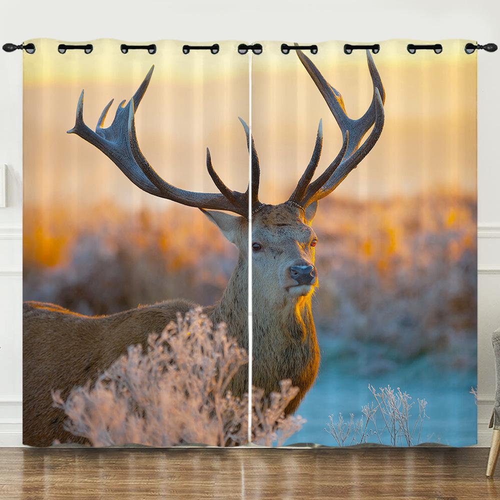 Штора Мультяшное Животное Олень Пейзаж Любовь 3D Цифровая Печать Блэкаут Штора На Люверсах