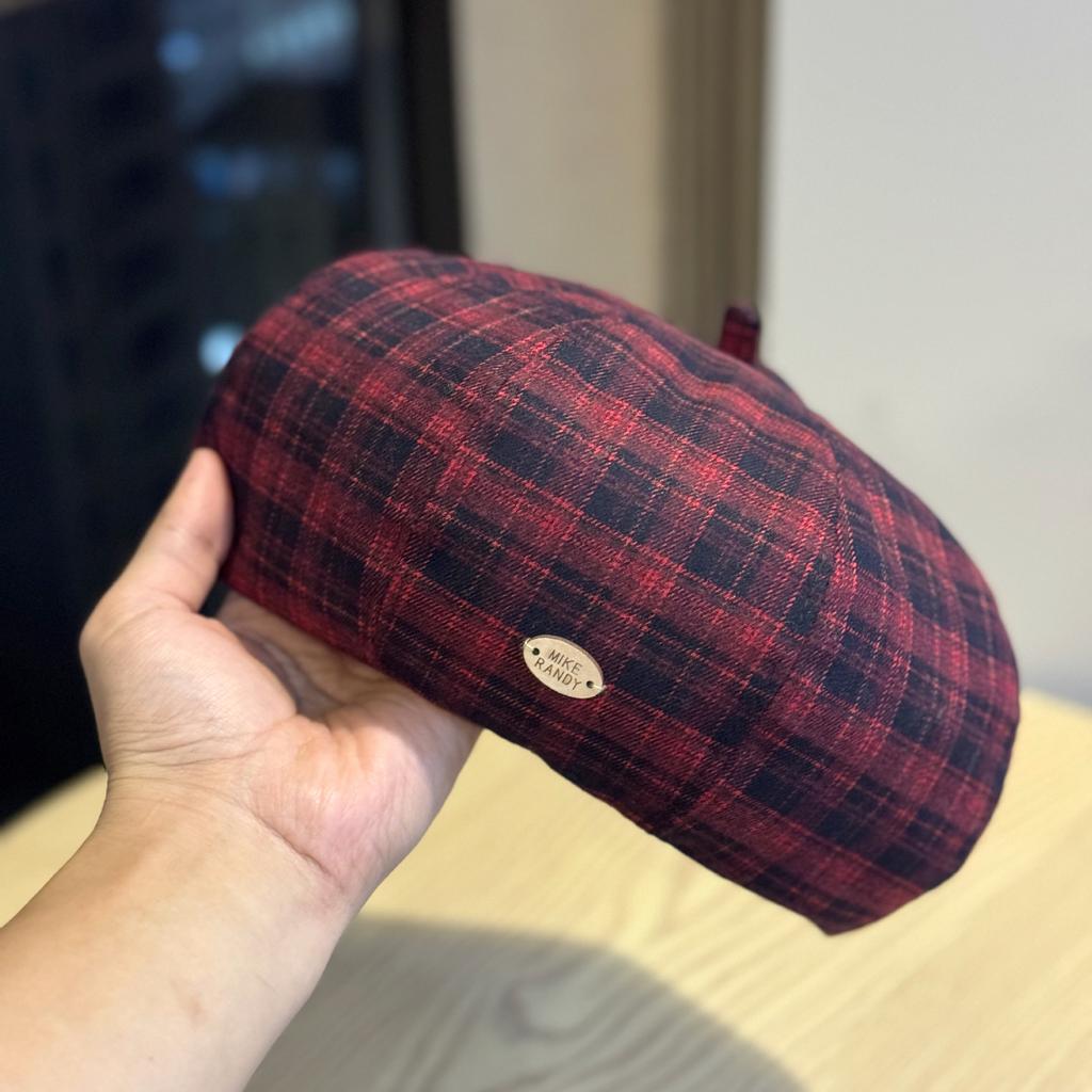 Корейская версия простой маленькой клетчатой беретки для литературных женщин, ретро, на каждый день, шляпа художника, большой обхват головы, шляпа-тыква