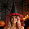 Lightweight Fabric Witch Hat Steeple Halloween Hat, with Lace Edge, School Theatrical Performance Gear Breathable Pointed Headwear, for Cosplay Party