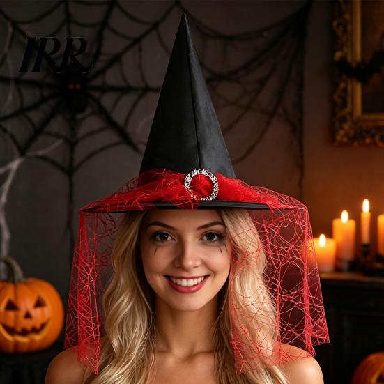 Lightweight Fabric Witch Hat Steeple Halloween Hat, with Lace Edge, School Theatrical Performance Gear Breathable Pointed Headwear, for Cosplay Party