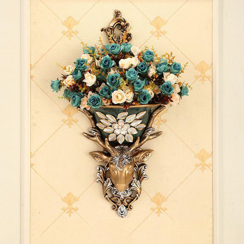 Европейская полимерная голова оленя, настенная ваза, кашпо для искусственных цветов, настенные украшения, декор для дома, гостиной, прихожей, настенная роспись, поделки