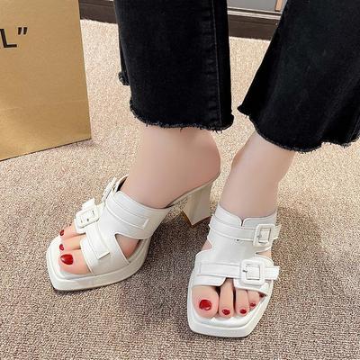 Тапочки для женщин сандалии на платформе женские туфли женские пряжки 2024 летние сандалии тапочки на высоком каблуке уличные модные туфли