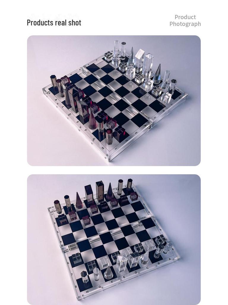 Transparent Acrylic Chess Set: Wear-Resistant Pieces & Plexiglass Board for a Luxurious Desktop Game Experience