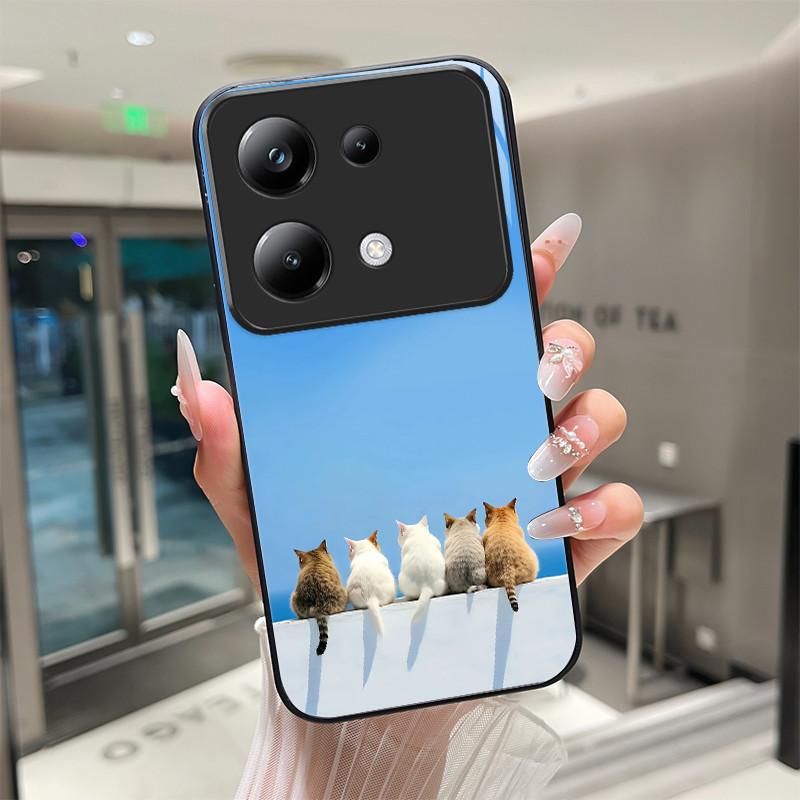 Красивый Цветок Милые Кошки Чехол Для Xiaomi Poco M6 Pro 4G / Poco M7 Pro 5G Закаленное Стекло Чехол Для Телефона Защитная Крышка Жесткий Корпус