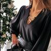 Модная женская сексуальная блузка с длинными рукавами и широким v-образным вырезом
