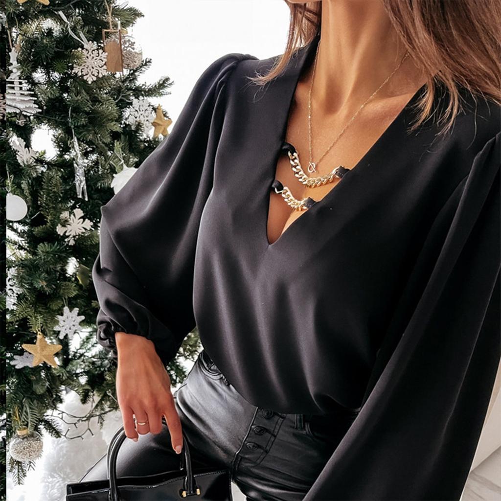 Модная женская сексуальная блузка с длинными рукавами и широким v-образным вырезом