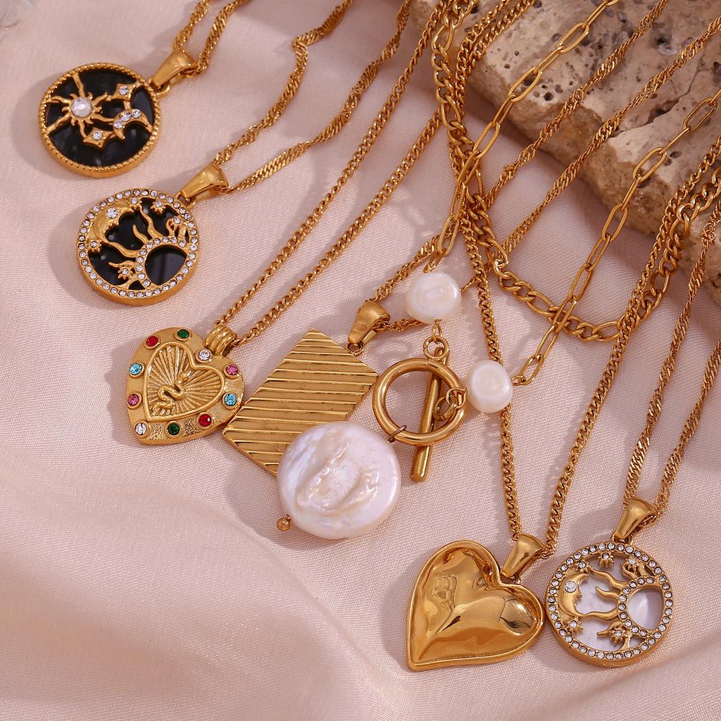 Women's European American Style Fashionable Personalized Retro Stainless Steel 18K Gold-Plated Zircon Bamboo Pendant Necklace