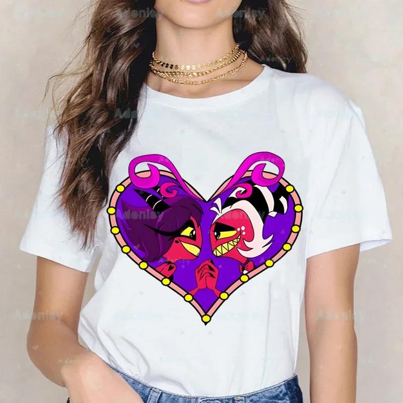 Мультяшные футболки Helluva Boss Женские летние графические футболки Смешные футболки для женщин Футболки с круглым вырезом Топы Харадзюку