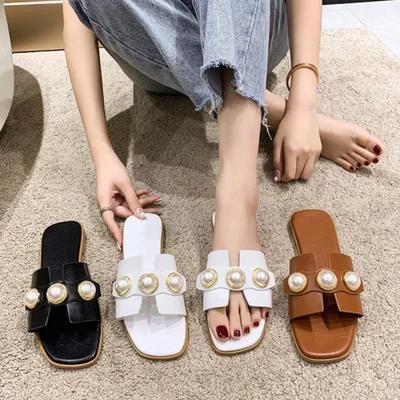 Женские тапочки, модные, повседневные, жемчужные, однотонные, на плоской подошве, простые, удобные, на открытом воздухе, с мягкой подошвой, пляжные сандалии, женские сандалии, новые