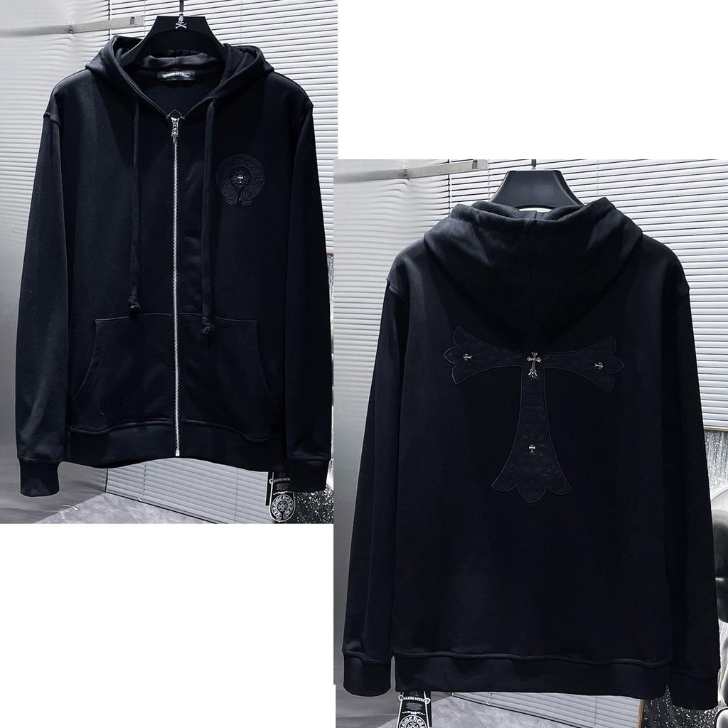 8632 CHROME HEARTS 2025 Новинка Весна и Осень Плюс Размер Тонкий Стиль Классический Стиль Логотип Молния Свитшот С Капюшоном Для Пар