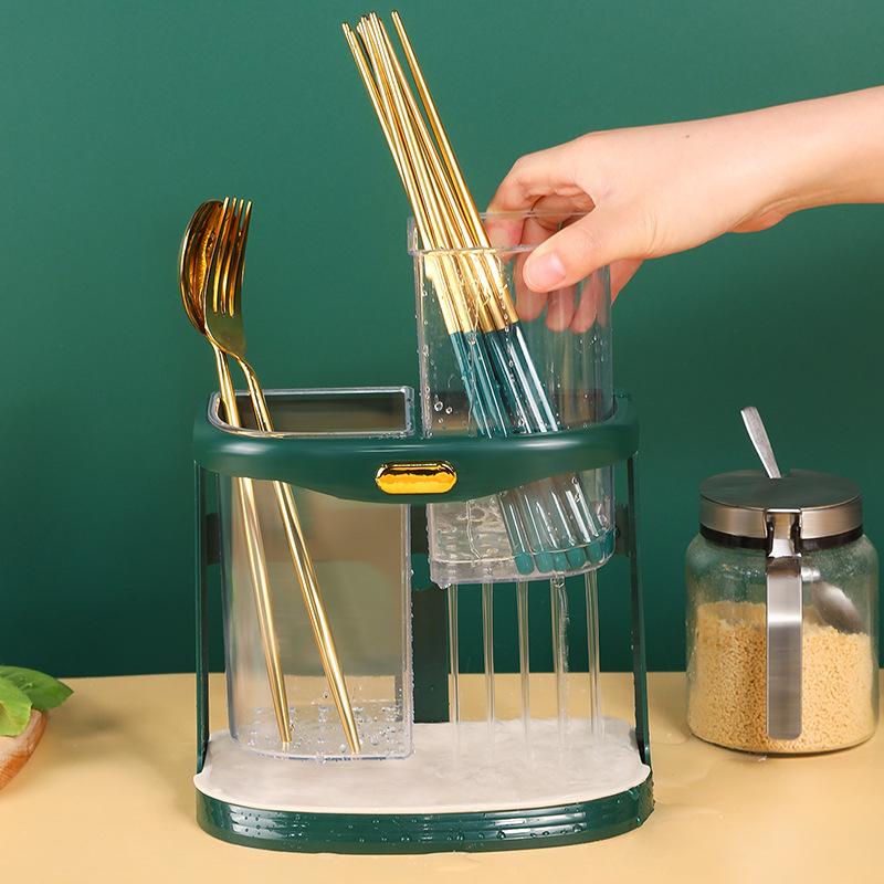 Plastic Double Grid Chopsticks Cage Tableware Spoon Drainer Rack Sponge Shelves Storage Baskets Kitchen Cutlery Organizer Holder