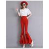 Harajuku Summer High Waist Women's Chiffon Split Up Capris Pants for Women Skinny Ruffles Flare Pants Woman Trousers Red Black