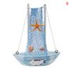 1PCS Mediterranean Style Marine Nautical Wooden Blue Sailing Boat Ship Wood Crafts Ornaments Party  Home Decoration