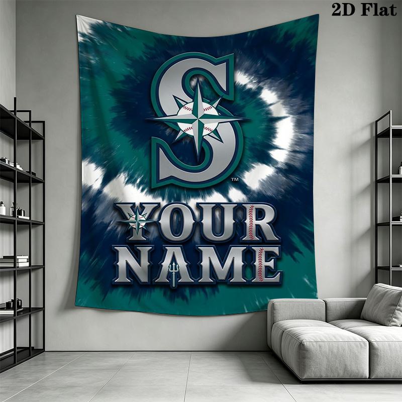 Name Custom Seattle Mariners Art Wall Tapestry Aesthetic Wall Hanging Printed Fabric Blanket Decorative Tapestries for Bedroom Living Room Home Decor