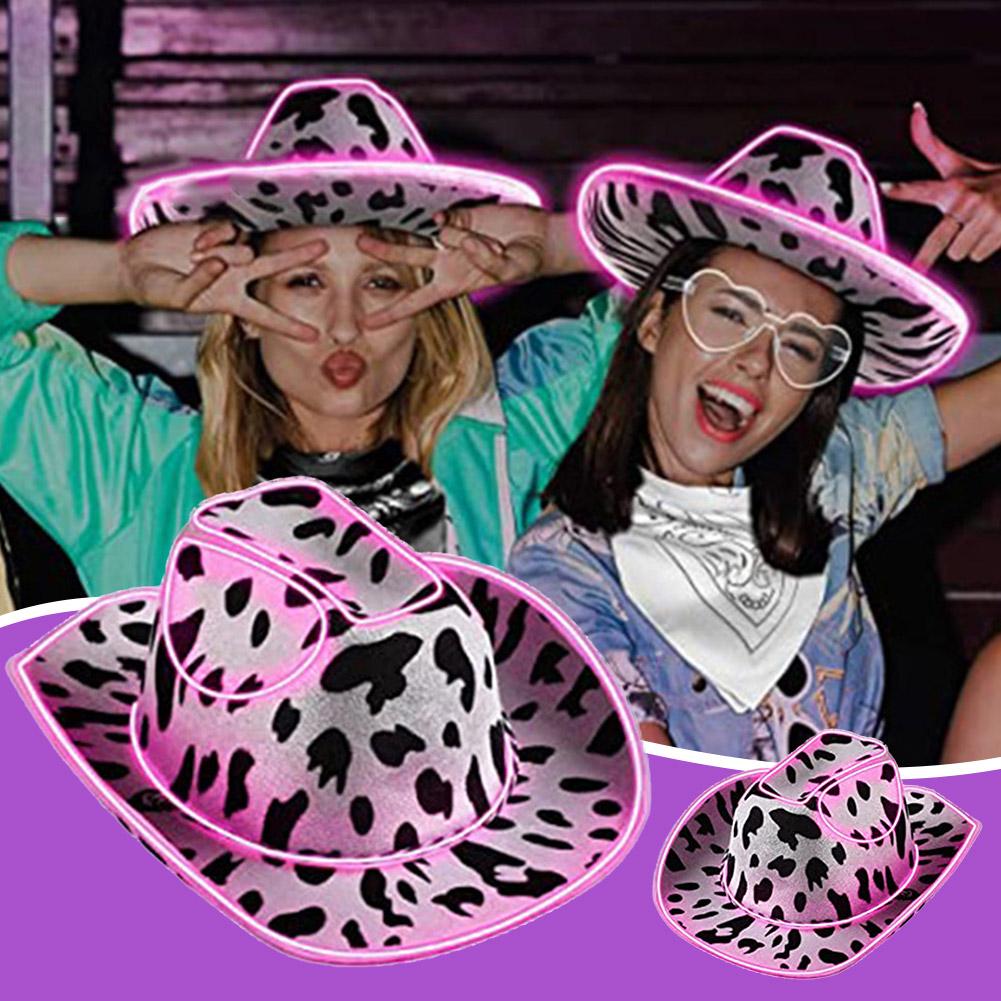 Светящаяся ковбойская шляпа для женщин, розовая голографическая космическая белая шляпа, светодиодный костюм, шляпа, аксессуары Cowb U9Z7