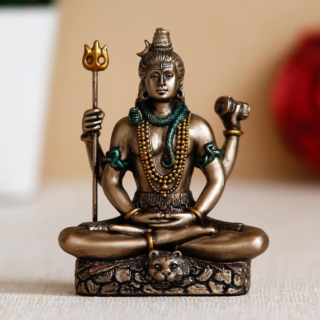 Brown Resin Meditating Lord Shiva Statue | Lord Shiva Idol for Home Decor Pooja Room Office Car Dashboard | Shiv Murti