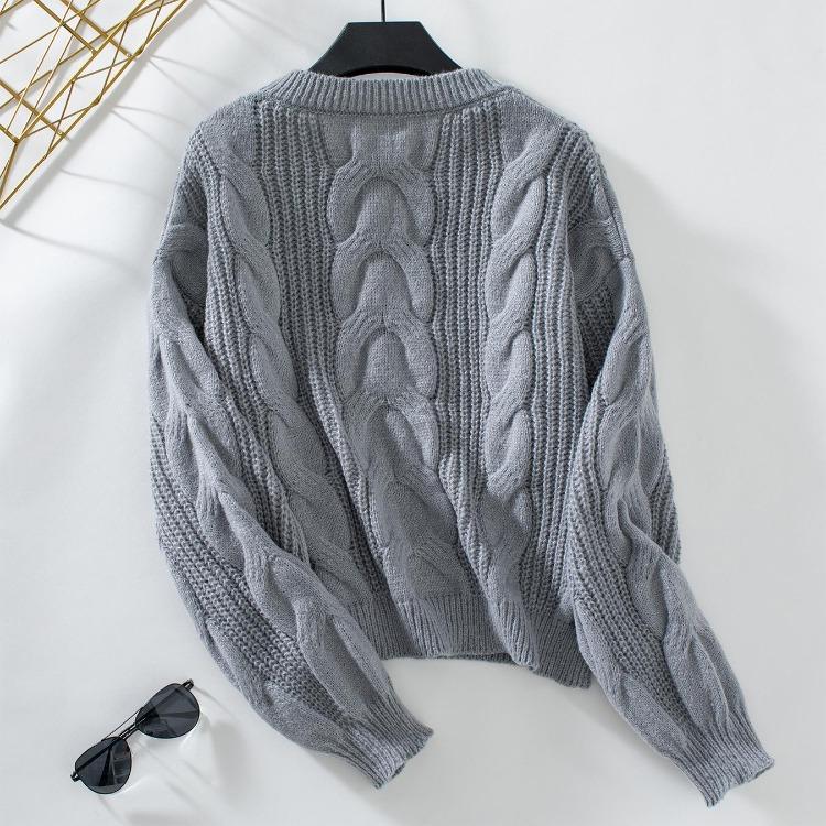 Autumn Winter Vintage Cardigan Sweater Top Loose Long Sleeve O Neck Solid Color Knitwear