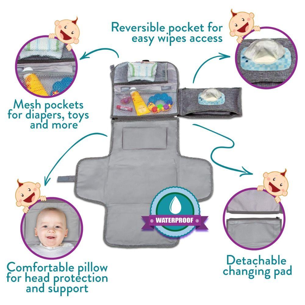 Padded Head Support Diaper Changer Travel Bag Waterproof Baby Diaper Changing Mat  Infant Care