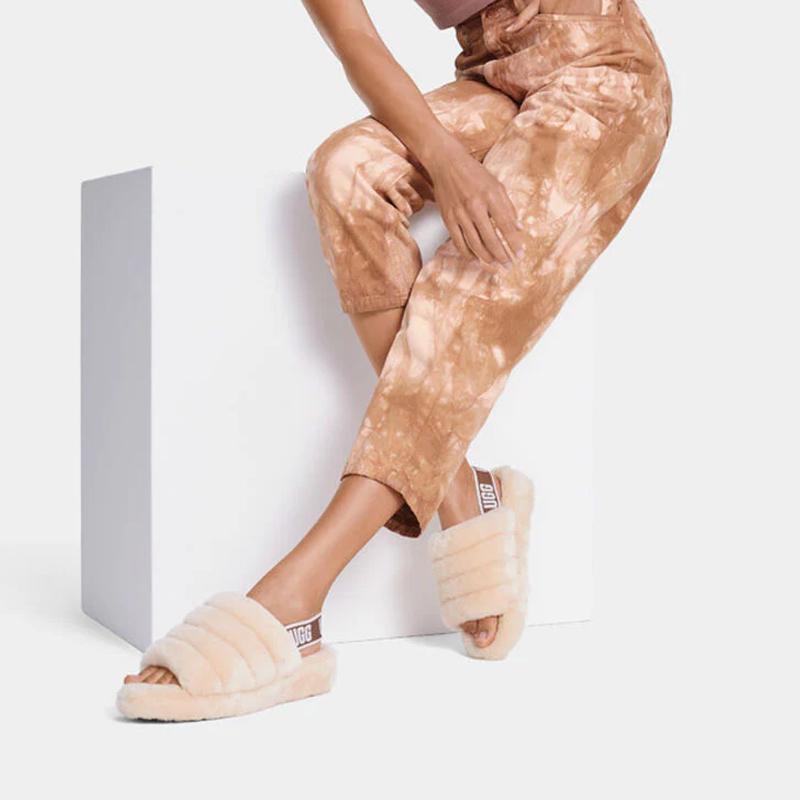 UGG Пух Да Овчина Удобная Толстая Подошва Модные Тапочки Женские Тапочки Натуральные 1095119-NAT