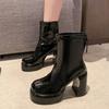 Мода Модные женские ботильоны на высоком каблуке на платформе из кожи с массивной подошвой Зимний тренд Элегантные туфли-лодочки для вечеринок Chelsea Botas Mujer