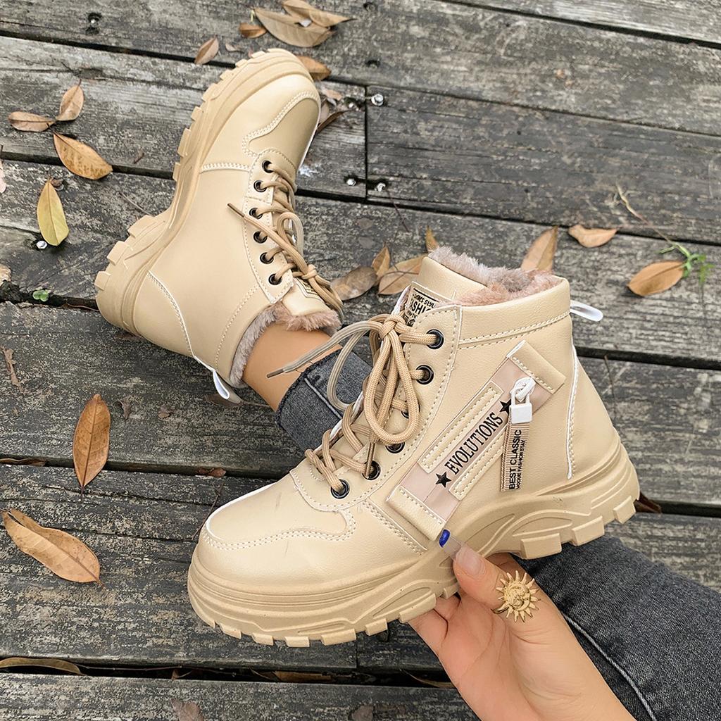 Женские кроссовки Зимняя мода Теплые ботильоны Толстая подошва Нескользящая спортивная обувь Женские Большого размера Утепленные плюшевые туфли Женские