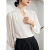 Petite Women's French-Style V-Neck Ruffle Blouse - White Mulberry Silk Long Sleeve