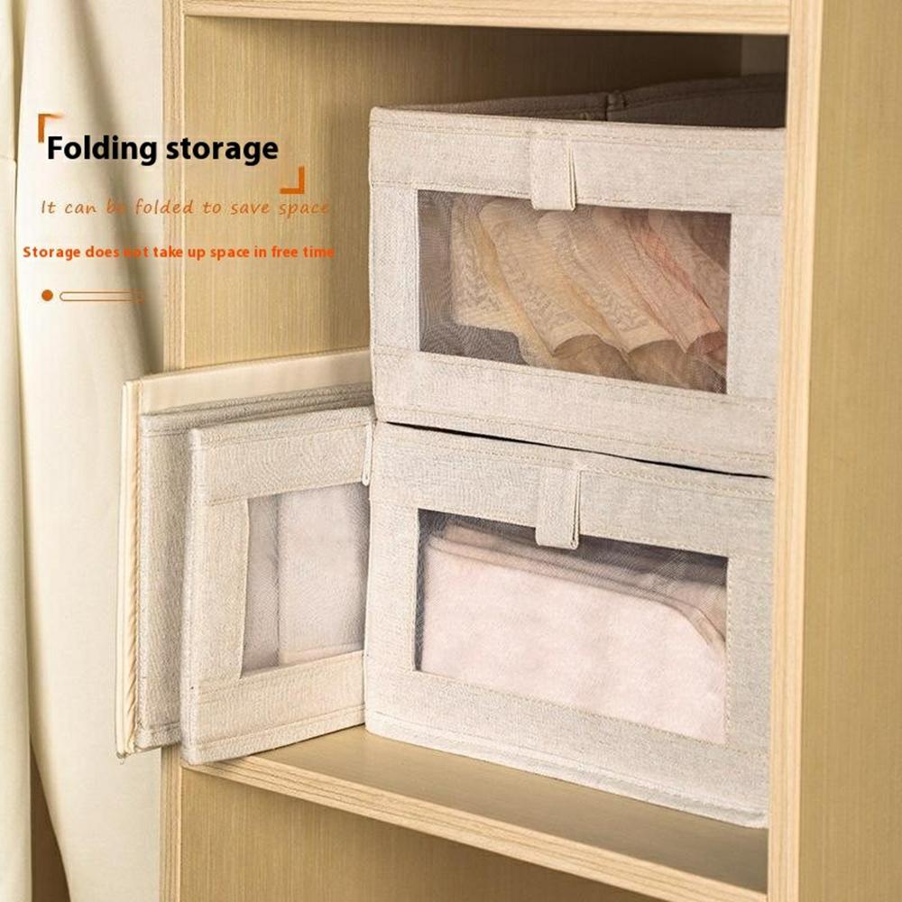 Size L Linen Storage Box with Viewing Window Foldable Clothes Organizer for Home Use