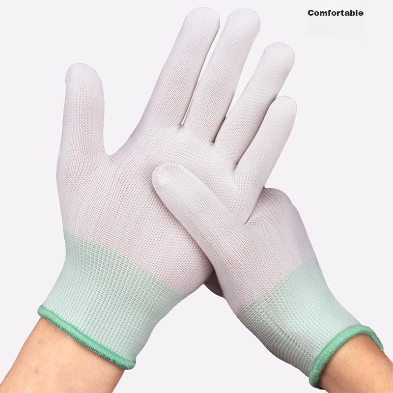 BAIGE PU Coated Finger Gloves, Nylon Dipped Work Gloves, Anti-Slip Protective Gloves for Work, Thin Style, 12 Pairs, CW204202