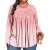 Women's Plus Size Fashion  Printed Casual Pleated Round Neck Long Sleeve Top