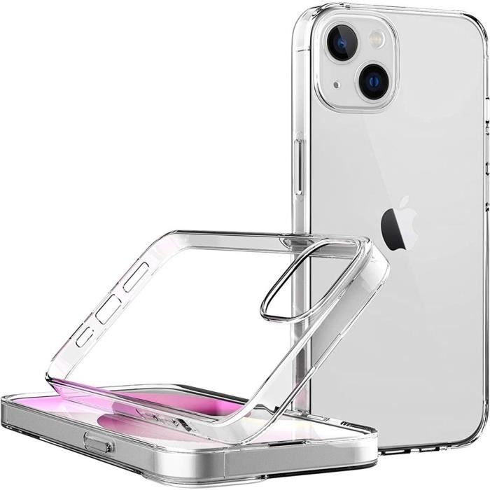 Coque Silicone - pour iPhone 14 - Transparent - Souple - 2 Verres Trempés Inclus - Protection Fiable
