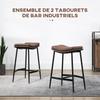Set of 2 bar stools with steel footrest industrial style curved seat 48.5 x 38.5 x 68.5 cm brown black