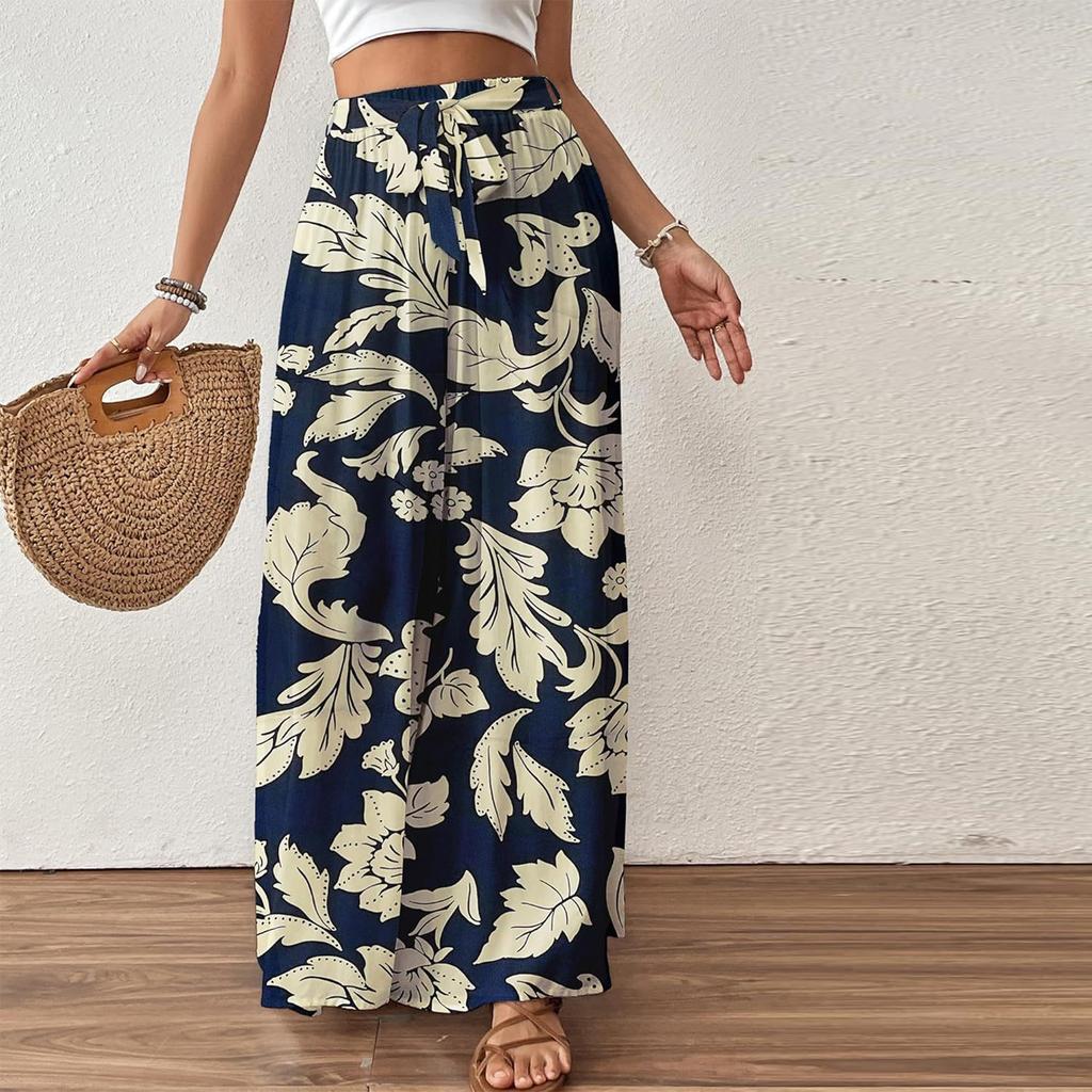 Женские модные свободные повседневные брюки с цветочным принтом и эластичным поясом